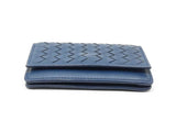 Bottega Veneta Intrecciato Card Wallet In Navy Blue Leather Fw1025ozxdu