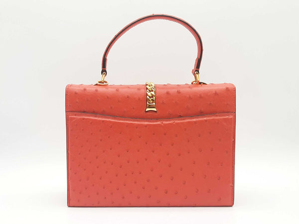 Gucci Sylvie 1969 Blood Orange Ostrich Leather Top Handle Bag Sd0925oozxde