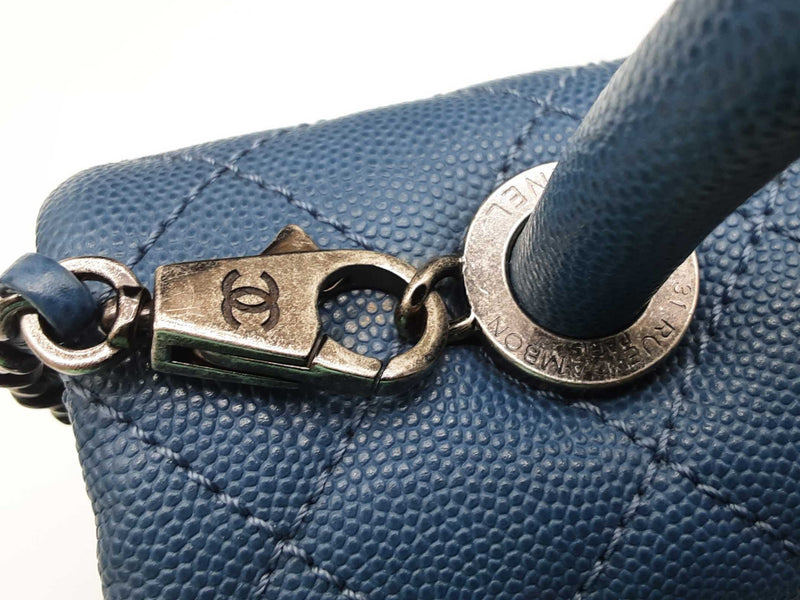 Chanel Coco Quilted Blue Caviar Leather Top Handle Crossbody Bag Do0325wwxzde