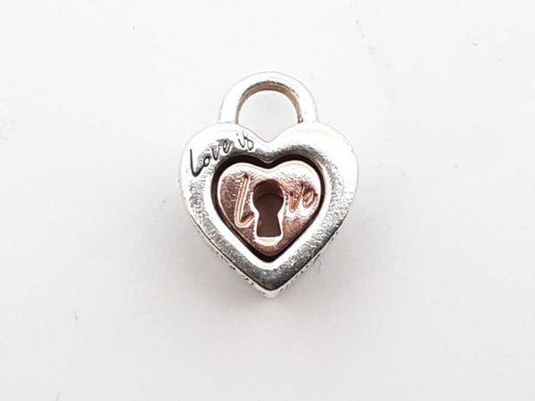 Pandora .925 Silver 4.2g Two Tone Padlock Heart Charm Lh1025lxde