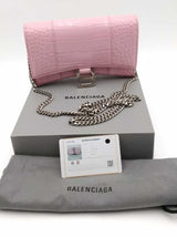 Balenciaga Hourglass Pink Crocodile Embossed Leather Chain Wallet Eb1026wrxsa