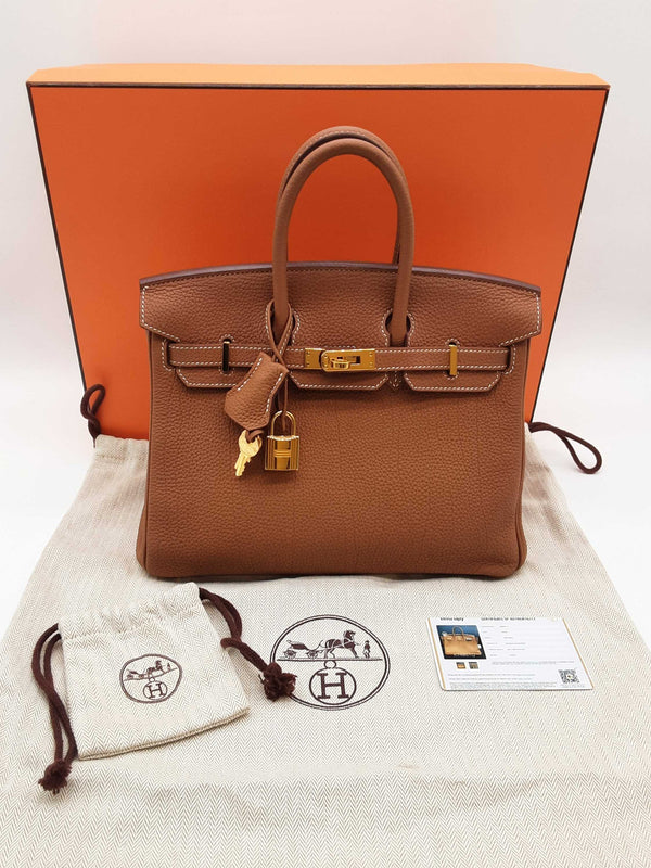 Hermes Birkin 25 Gold Brown Fjord Leather Gold Hardware Handbag Do0425oxcxzde