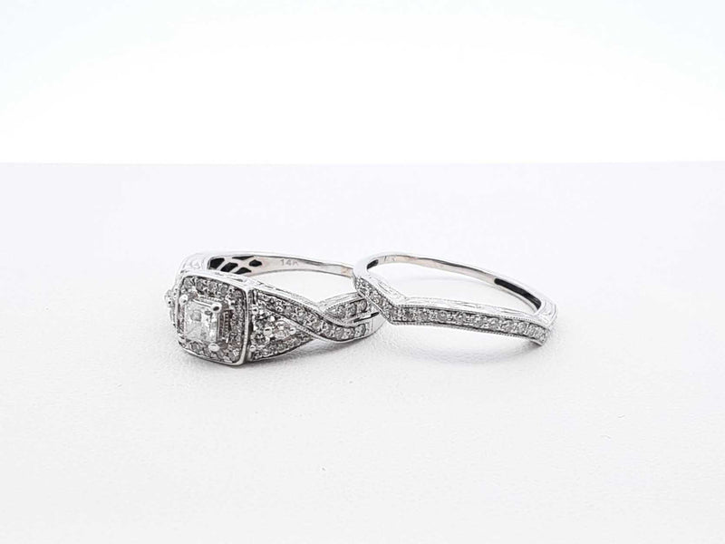 1.18 Cttw Diamond & 14k White Gold Bridal Set 5 Grams Size 8 Fw0925rrxdu