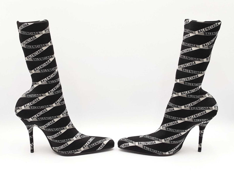Balenciaga Losange Knife Boots In Black Logo Spandex Size Eu 38.5 Fw0925lzxdu