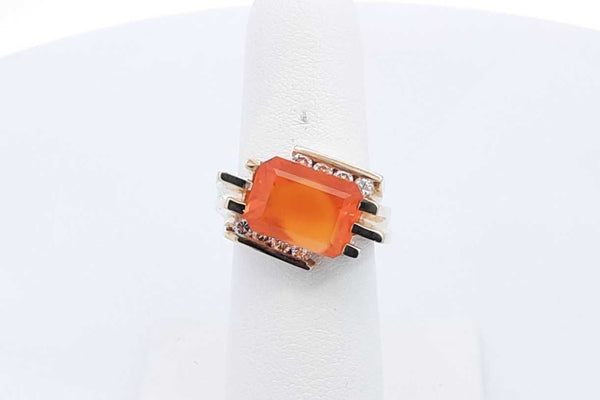 Orange Gemstone & Diamond Ring In 14k Yellow Gold 10.6 Grams Size 6 Eb1224oexsa