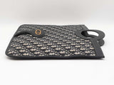 Christian Dior Foldover Clutch In Navy Blue Oblique Canvas & Leather Fw1225wrxdu