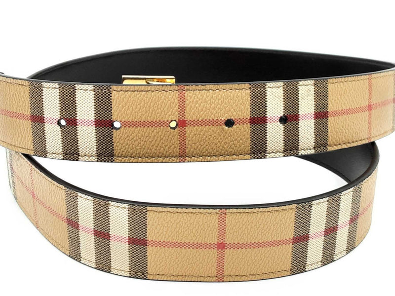 Burberry Check Reversible Belt With Gold Tone Tb Buckle Eb0924lrxdu