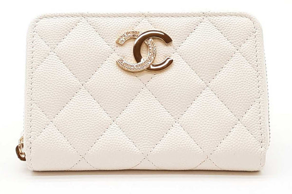 Chanel White Caviar Quilted Zip Aound Coin Wallet Eb1125rxzde