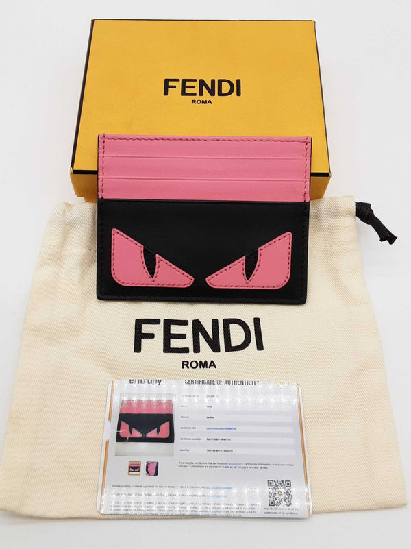 Fendi Monstro Black Pink Leather Card Holder Do1025rxde