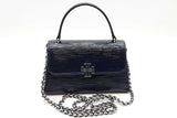 Tory Burch Britten Navy Blue Textured Patent Leather Top Handle Bag Eb0826lxzde