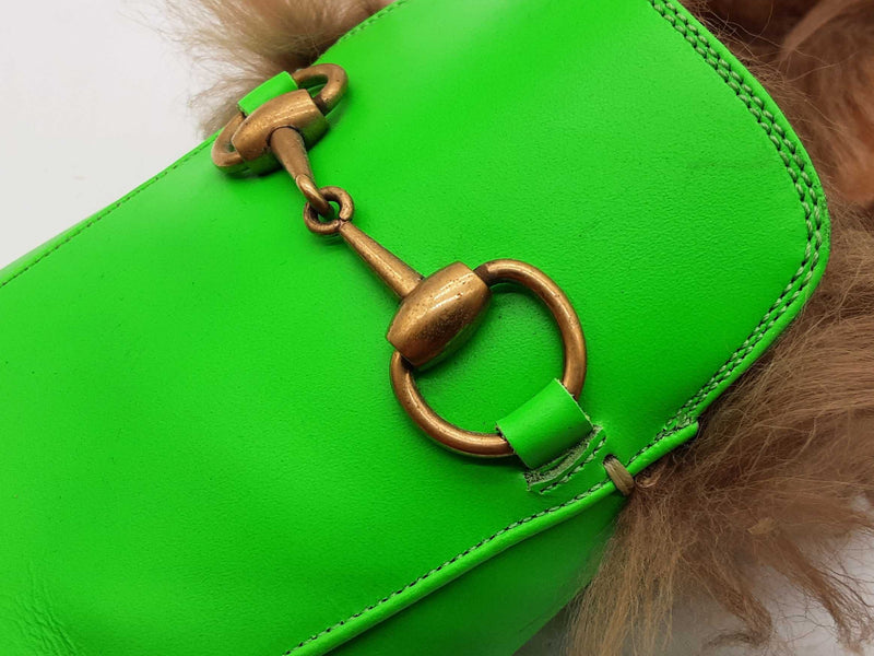 Gucci Princetown Neon Green Leather Fur Loafers Size Gucci 11 Mens Do0925oorde