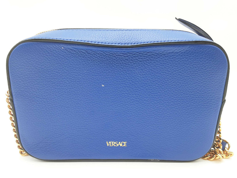 Versace Virtus Camera Blue Grainy Leather Chain Crossbody Bag Do0625wrxde