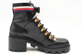 Gucci Sylvie Web Accent Black Patent Leather Combat Boots Size 38.5 Eb0825lxzsa