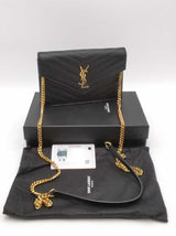 Yves Saint Laurent Cassandre Envelope Black Leather Chain Wallet Eb1026rxzsa