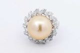 Faux Golden Pearl & Diamond Ring In 18k White Gold 8 Grams Size 7 Eb1025llxzdu