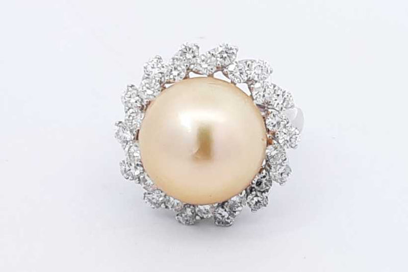 Faux Golden Pearl & Diamond Ring In 18k White Gold 8 Grams Size 7 Eb1025llxzdu