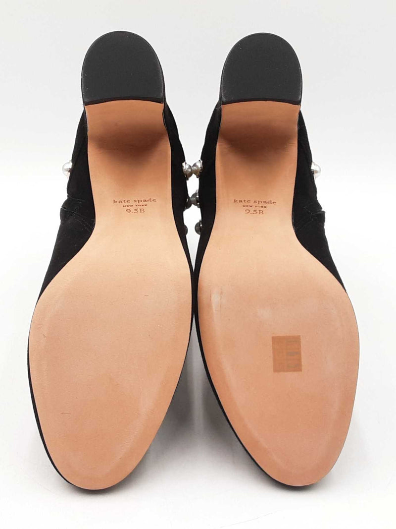 Kate Spade Stunner Faux Pearl Booties In Black Suede Size Us 9.5b Fw0725ixdu