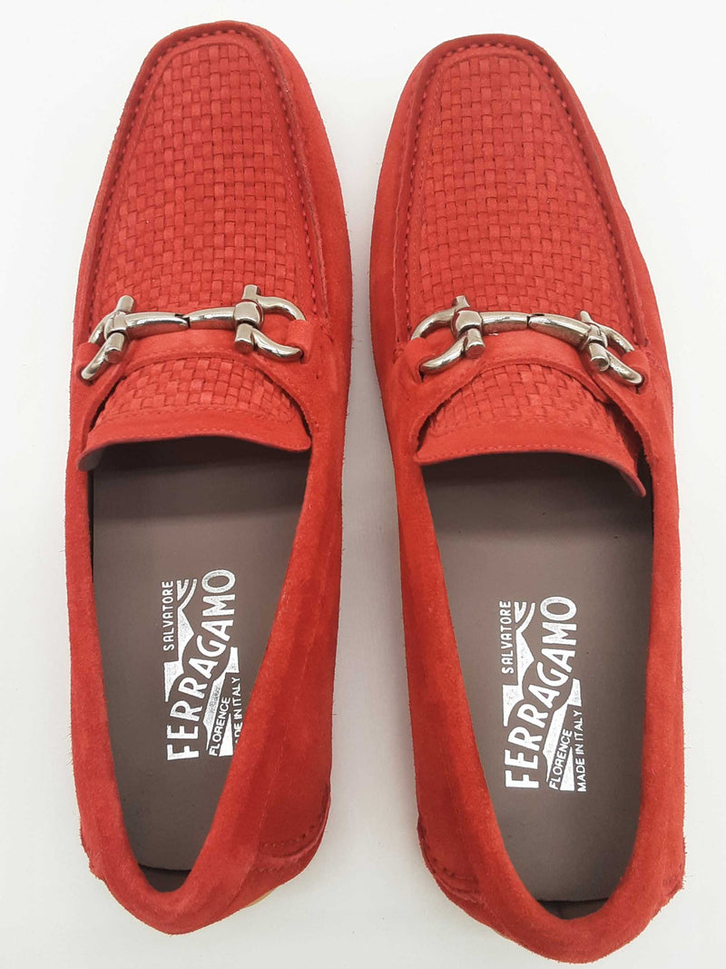 Salvatore Ferragamo Parigi Flame Red Suede Loafers Size Us 8.5e Do0625lxzde