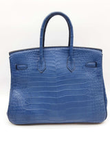 Hermes Birkin 35 Bleu Brighton Blue Matte Croc Palladium Handbag Do0325oexzxde