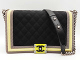 Chanel Fluo Boy Bag Black Neon Yellow Quilted Canvas Shoulder Bag Do0525oxzxde