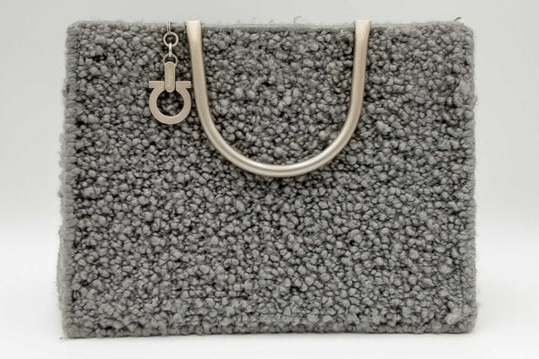 Salvatore Ferragamo Chic Gray Wool Top Handle Bag Eb0423crdu
