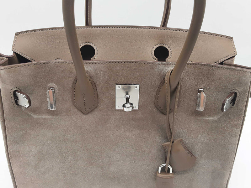 Hermes Birkin 30 Etoupe Gray Grizzly Suede Palladium Handbag Do0323oerzxde