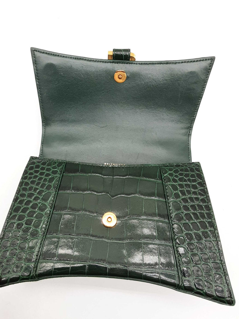 Balenciaga Hourglass Green Embossed Crocodile Leather Shoulder Bag Do0924rxzde