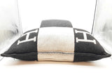 Hermes Avalon 70 Noir Black Ecru Beige Wool Blend Large Throw Pillow Do0326prxde
