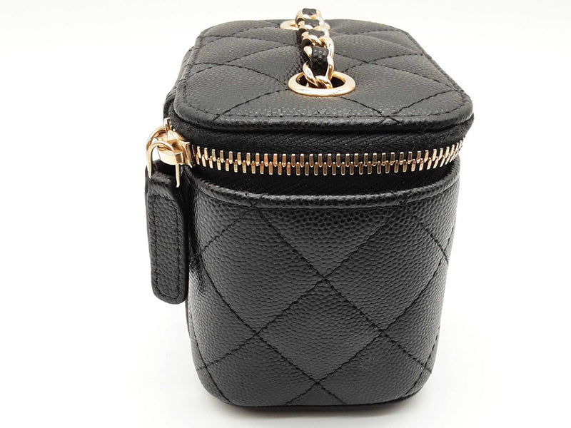 Chanel Mini Vanity Black Caviar Leather Chain Crossbody Case Do0825lrxzde