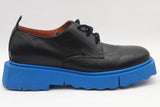Off-white Black Leather Sponge Derby Shoes With Blue Soles Size 46 Eb0925lxzde
