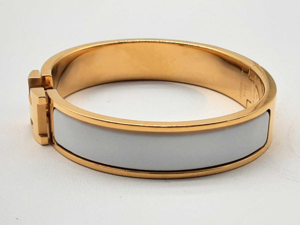 Hermes Clic H Blanc 18k Yg 39.5g White Enamel Bangle Bracelet 6.75 In Do0924oxzde