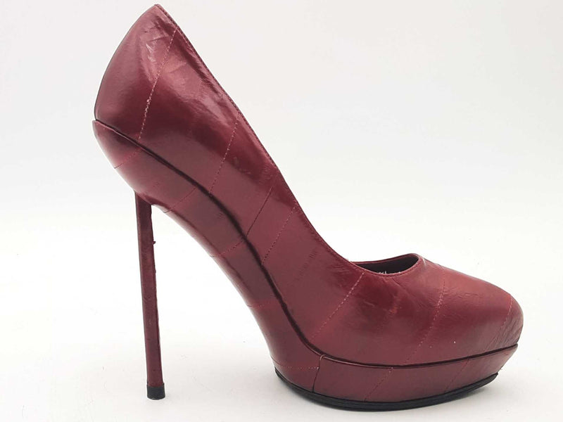 Yves Saint Laurent Rive Gauche Leather Pumps Red Size 7.5 Aa1025pzsa