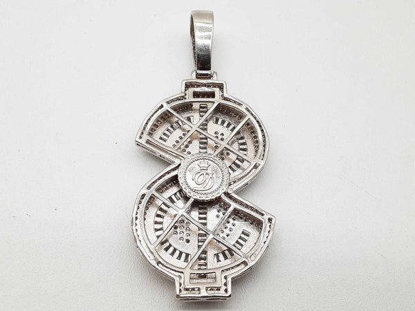 0.925 Sterling Silver 18.0g Cz Money Sign Pendant Do0724lrde