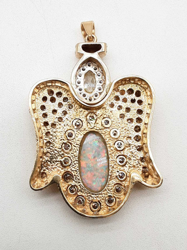 Approx 11.0 Ctw Diamonds 14k Yg 51.9g Opal Angel Pendant Do0125orxzde