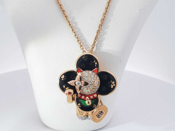 18k Louis Vuitton Vivienne Maneki Neko 3 Gold 43 G Necklace 30 In Aa1025wzxzsa