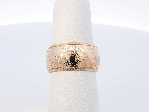 14k Yellow Gold Etched Scroll Coin-edge Ring 10.1 Grams Size 5.5 Fw0425wrzdu