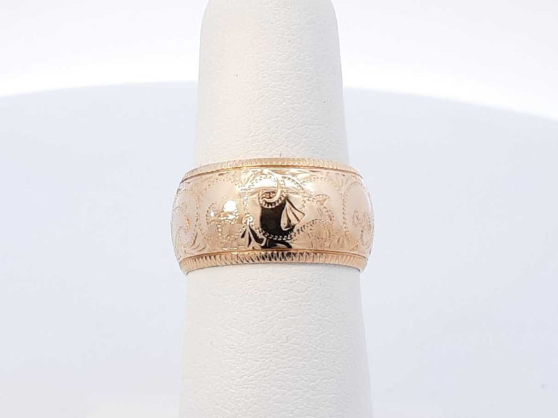 14k Yellow Gold Etched Scroll Coin-edge Ring 10.1 Grams Size 5.5 Fw0425wrzdu