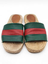 Gucci Green & Red Web Striped Espadrille Slides Size 8 Eb0825rxdu