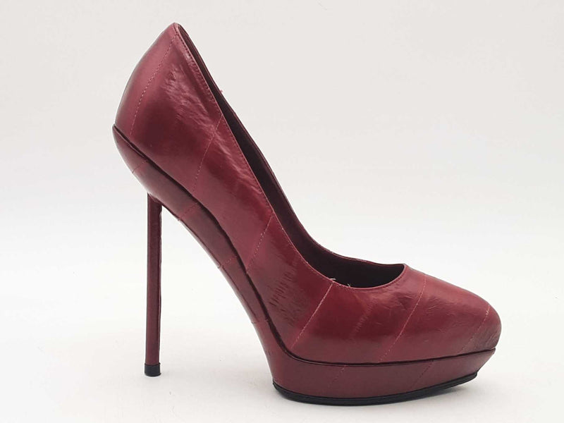 Yves Saint Laurent Rive Gauche Leather Pumps Red Size 7.5 Aa1025pzsa