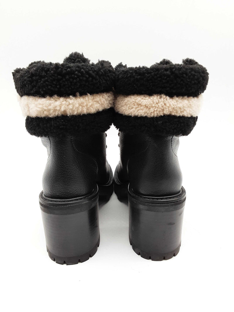 Jimmy Choos Eshe 65 Shearling Trim Black Leather Boots Size Eu 37.5 Do0624lxzde