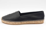Saint Laurent Embossed Logo Black Leather Espadrilles Size 38 Eb0326oxzsa