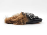 Gucci Princetown Crystal Bow Mules In Leather & Shearling Size 9 Fw0926lzxdu