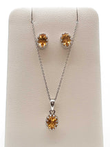 Citrine 0.925 Sterling Silver 4.5g Necklace Stud Earrings Ensemble Do0925lide