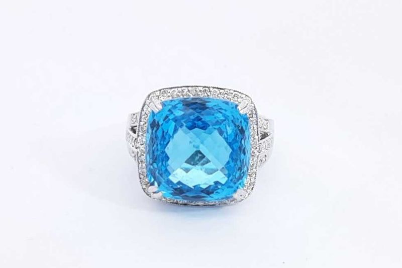 Blue Gemstone & Diamond Ring In 14k White Gold 2 Grams Size 8.75 Eb0724lxzsa