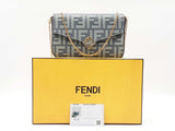 Fendi Diamonds Wallet With Chain In Two-tone Mercury Blue Ff Leather Fw0526prxdu