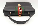 Gucci Sylvie Web Chain Black Leather Top Handle Satchel Bag Fw0824rxzsa