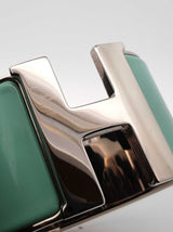 Hermès Extra Wide Clic H Silver-tone & Mint Green Enamel Bangle 7inch Fw0626oxzdu