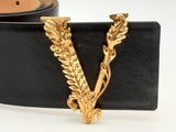 Versace Wide Black Leather Belt With Gold-tone Virtus Buckle Fw1224lorsa