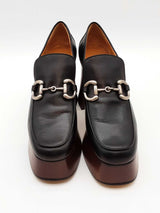 Gucci Horsebit Black Leather Platform Loafers Size 40 Eb0326wwrde