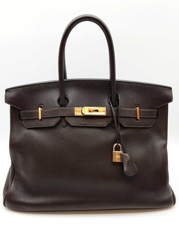 Hermes Birkin 35 Ebene Brown Clemence Gold Hardware Handbag Do0825sxzxde